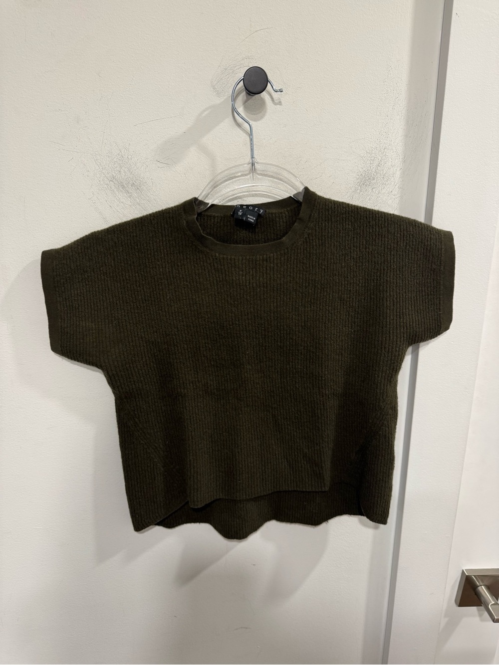 Theory Olive Boxy Short Sleeve Knit Top